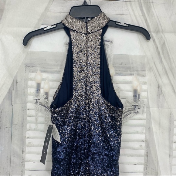 Betsy & Adam Size 2 Long Dress Gown Ombre Sequins Mock Neck Sleeveless Blue - Picture 10 of 14
